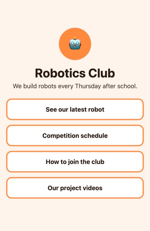 Link page for a robotics club
